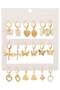 Elegant Gold Colour Tone Dangle Earrings Set - 9 Pairs with Butterfly & Heart Motifs