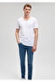 Stitching Detail V-Neck White T-Shirt Fitted / Fitted Cut 062773 -20843