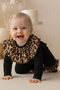 Baby Girl Leopard Collared Snap Detailed Salopet Newborn Jumpsuit - 2