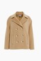 Gold Buttoned Double Breasted Short Coat Camel - 6