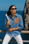 Orange Embroidered Blue Striped Oversize Shirt