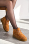 Daily Women's Tan Boots Thick High Sole Lace-Up Fur Lined Oval Toe Comfortable Bootie U15 - 2