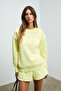 Jennıfer Women's Organic Cotton Embroidered Round Neck Oversize Yellow Sweatshirt - 2