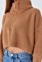 6752 Women's Crop Zipper Sweater Camel - 4