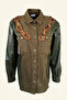 Copper Chain Embroidered Sleeves Leather Detailed Army Green Jean Jacket - 2