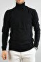 Men's Slim Fit Turtleneck Cotton Half-High Collar Sweatshirt Knitwear Sweater Black