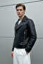 Men's Cross-Zip Slim-Fit Fur-Lined Leather Jacket - 3