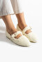 Women's White Wool Buckle Winter Ballerina Shoes for Home and Outdoor Use - 6