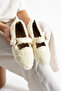 Women's White Wool Buckle Winter Ballerina Shoes for Home and Outdoor Use - 5