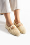 Women's Beige Wool Buttoned Winter Ballerina Shoes for Home and Outdoor Use - 2