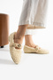 Women's Beige Wool Buttoned Winter Ballerina Shoes for Home and Outdoor Use - 3