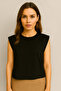 Women's Thick 100% Cotton T-Shirt with Side Button Detail - Black