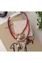 Special Series Burgundy Faux Leather Rope Detail Multi Charms Double Vip Necklace