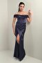 Women's Strapless Low Sleeve Lined Underwire Satin Long Dress