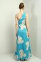 Women's One Shoulder Side Window Large Leaf Print Long Crepe Satin Dress - 4