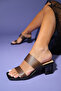 Women's Black Skin Heeled Transparent Slippers - 7