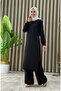 Hijab Double Set Long Tunic Wide Leg Pants Black