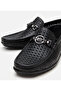 Men's Leather Black Perforated Buckle Detailed Loafer - 4