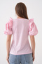 Women's Crew Neck Flounced Watermelon Sleeve Guipure Detailed Sports Stylish Floral Laced Blouse - 8