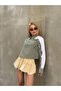 Women's Special Design Collar Cuffed Striped Paneled Cropped Short Shirt Blouse - 2