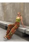 Women's High-Waisted Belted Patterned 100% Viscose Cotton Wide-Leg Chic Casual Plus Size Curve Pants