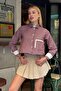 Women's Special Design Line Garni Crop Length Long Sleeve Double Cuff Blouse Short Shirt - 6