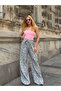 Women's High-Waisted Belted Patterned 100% Viscose Cotton Wide-Leg Chic Casual Plus Size Curve Pants - 5