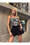 Women's Strap Back Tie Asymmetrical Cut Summer Patterned Crop Top Sports Stylish Blouse - 7