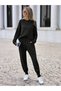 Women's Comfortable Fit Knitted Knitwear Design Black Set - 4