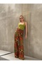 Women's High-Waisted Belted Patterned 100% Viscose Cotton Wide-Leg Chic Casual Plus Size Curve Pants - 2