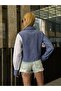 Women's Special Design Collar Cuffed Striped Paneled Cropped Short Shirt Blouse - 7