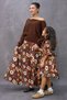 Vintage Coffee Daisy Patterned Satin Mother Skirt and Girl's Flared Dress (Sold Separately)