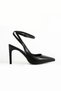 Black Leather Belt 8.5 cm Pointed Toe Stiletto Thin Heels Women's Shoes - 5