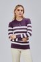 Striped Wool Women's Trendy Knitwear Sweater with Collar and Cuff Button Detail - 6