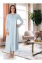 Women's Blue Lace Detailed Long Sleeve Full Length Maternity Nightgown - 3