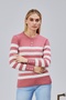 Striped Wool Women's Trendy Knitwear Sweater with Collar and Cuff Button Detail - 6