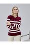 Striped Wool Women's Trendy Knitwear Sweater with Collar and Cuff Button Detail - 8