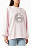 Heavy Organic Denim Pink, Oversize Printed Women's Sweatshirt