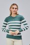 Striped Wool Women's Trendy Knitwear Sweater with Collar and Cuff Button Detail - 9