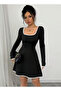 Black Square Collar Long Sleeve Dress - 4