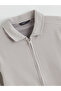 Gray Standard Fit Polo Neck Men's Zippered Sweatshirt - 6