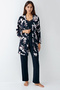 Women's Navy Blue, Floral Patterned Dressing Gown 3-Piece Pajama Set - 2