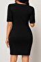 Short Sleeve Pleated Round Neck Crepe Fabric Dress - 7