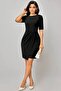 Short Sleeve Pleated Round Neck Crepe Fabric Dress - 6