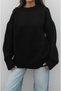 Schwarzer Mary Oversize-Baumwolle Rundhals-Pullover - 4
