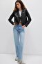 Women's Biker Collar Black Faux Leather Jacket 1110221-900 - 2