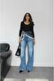 Wide Leg Jeans with Blue Scarf