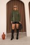 Women's Khaki Oversized Casual Cotton Knit Sweater Blouse with Pocket and Vintage Detail - 4