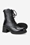 Women's Black Patent Leather Genuine Natural Leather Mid-Heel Lace-Up Boots & Booties - 3