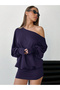 Women's Off-The-Shoulder Boat Neck Asymmetrical Neckline Long Sleeve Flowy Tight Mini Chic Dress - 4